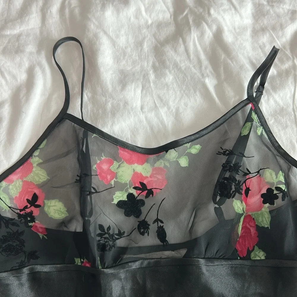 Y2K Black Floral Rose Lingerie Mini Slip Dress Women’s Size Medium - Picture 16 of 17